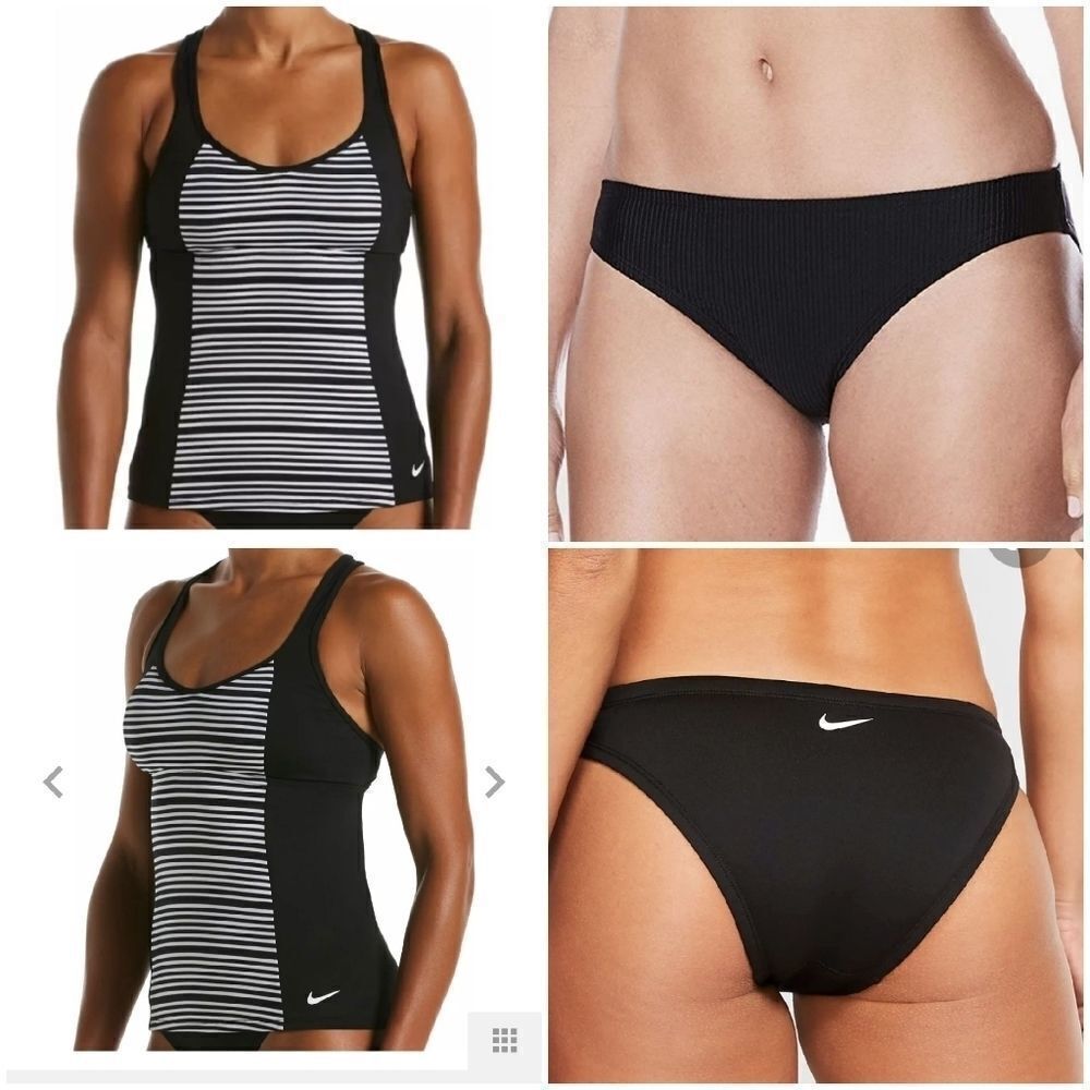 Nike Women's 6:1 Stripe Tankini logo black bottoms Xlarge 2 piece set